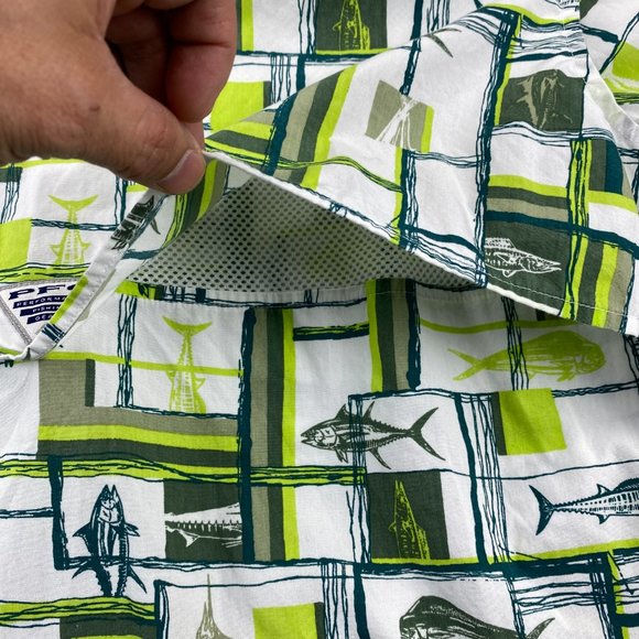Columbia Sportswear PFG Shirt Men Medium M White Green Button Up All Over Print - Picture 11 of 15